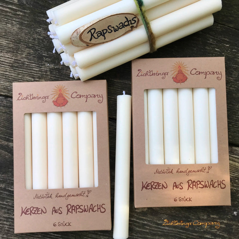 Stabkerzen naturweiß – handgemachte Kerzen aus Naturwachs in Verpackung von Lichtbringer Company