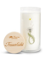 Trauerlicht Pusteblume aus der Allgäuer Heilkräutermanufaktur.  Allgäuer Heilkräuterkerze im Glas
