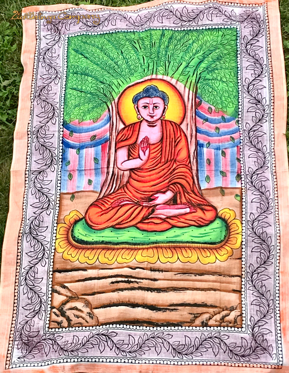 Buddha Wandtuch 140x200 cm – buntes Baumwolltuch mit meditierendem Buddha