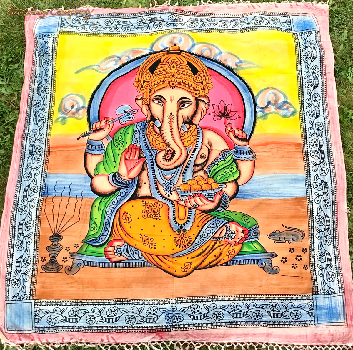 Ganesha Wandtuch groß 220x250 cm – schwere gewebte Qualität mit Kordeln
