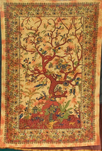 Lebensbaum Dekotuch in Orange-Gelb, ca. 140 × 200 cm
