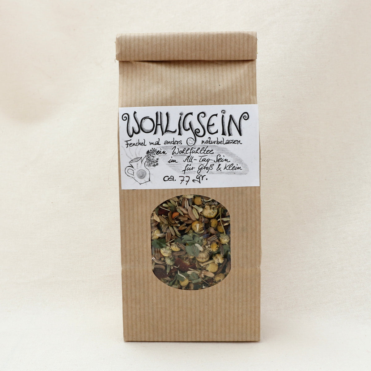 Wohligsein Kräutertee mit Fenchel und Blüten im Lichtbringer Blockbodenbeutel 