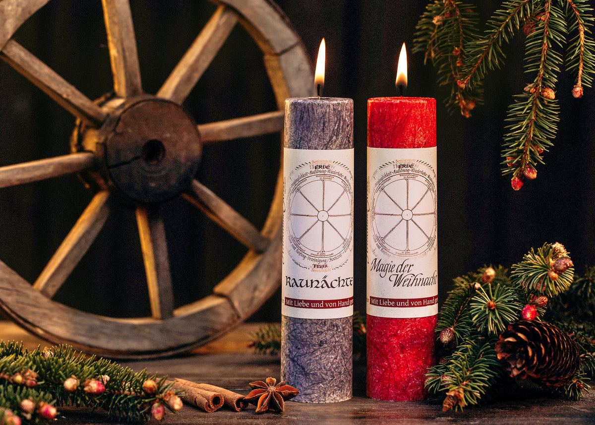 Ritualkerzen aus der Serie Jahresrad, von der Allgäuer Heilkräutermanufaktur